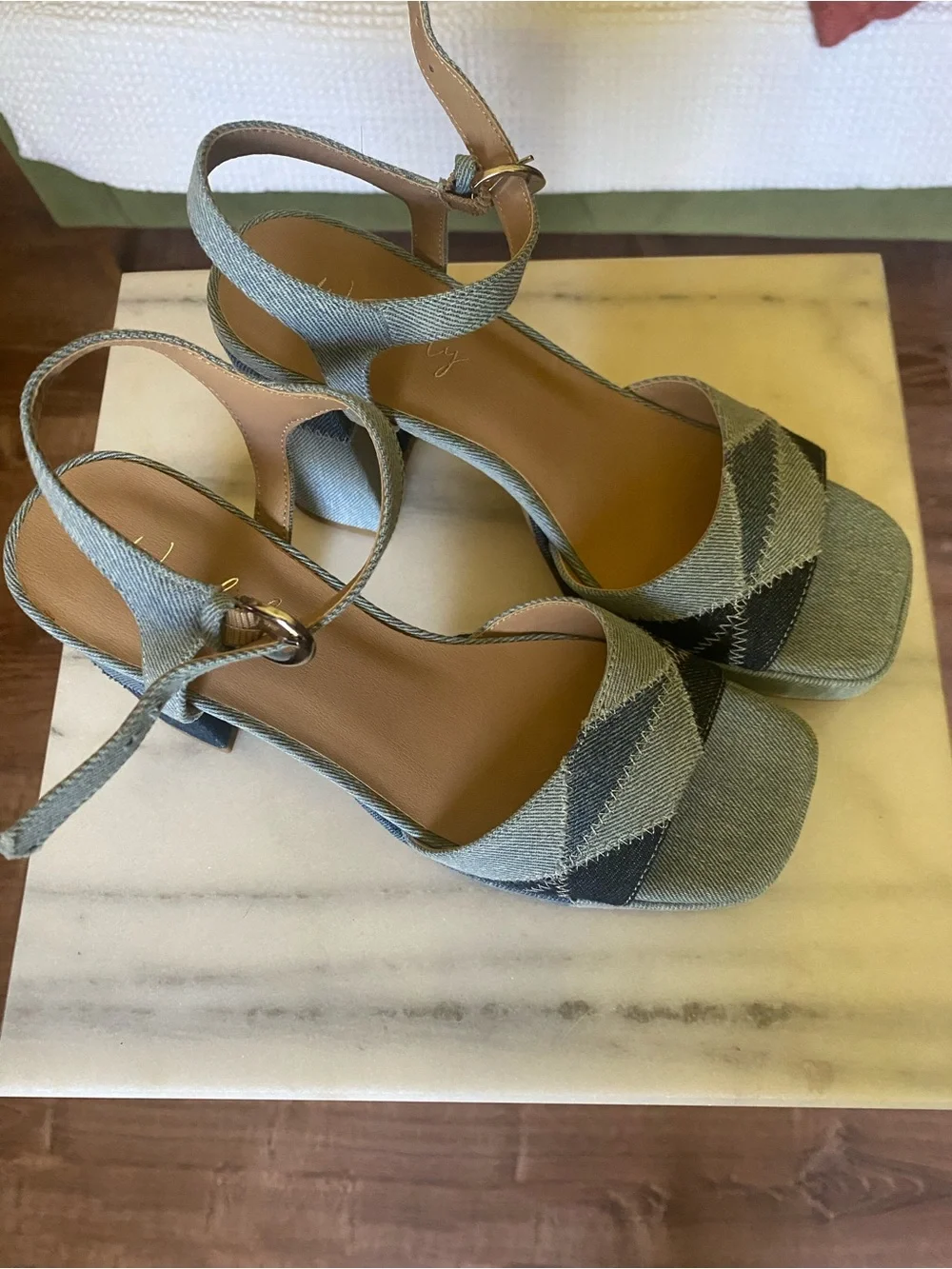 Wonderly Patchwork Denim Platform Sandals - Light & Dark Blue